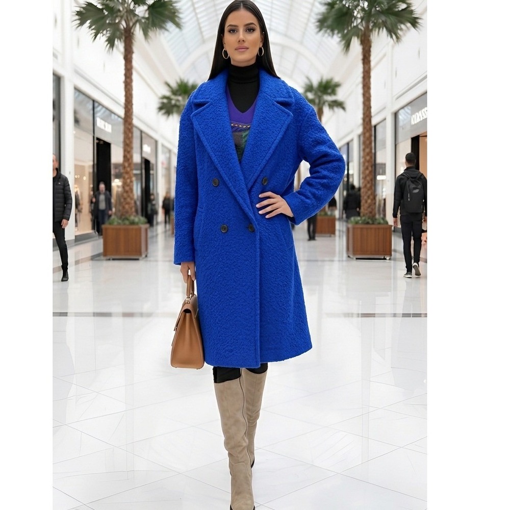 BCBGenerations‎ Women's Boucle Longline Royal Blue Coat XL